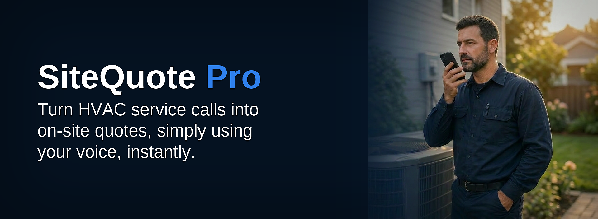 SiteQuote Pro Facebook cover — HVAC technician on phone