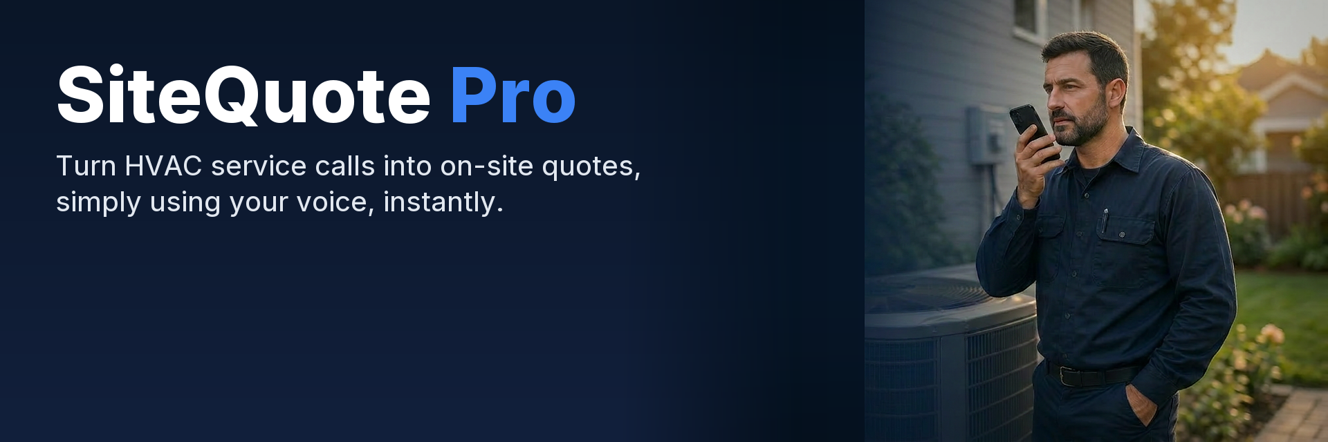 SiteQuote Pro X header — HVAC technician on phone